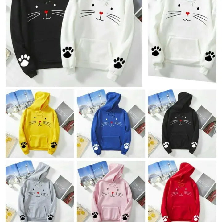 Hoodies| Winter Premium Fleece Cute Cat Pullover Hoodie for Women for Girls