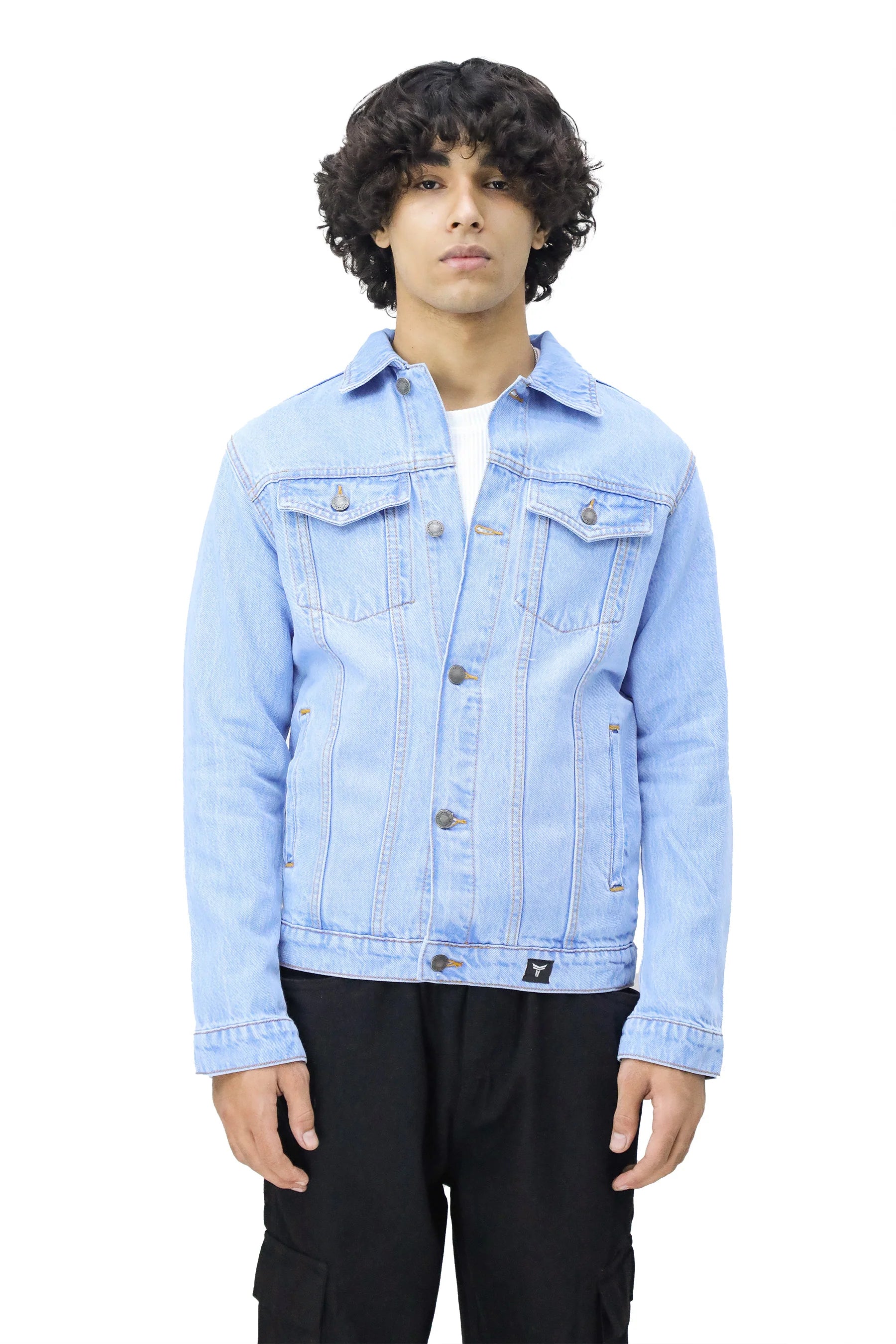 Slim Fit Front Pocket Style Denim Jacket In Sky Blue