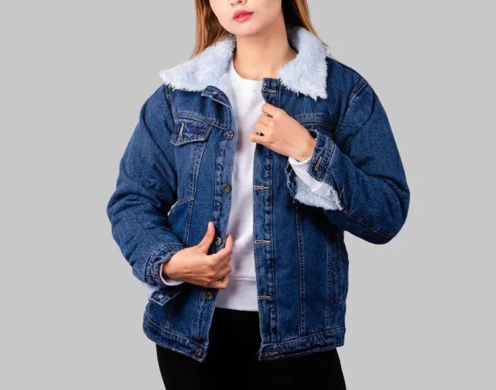 Stylish Denim Fur Jacket For Girls