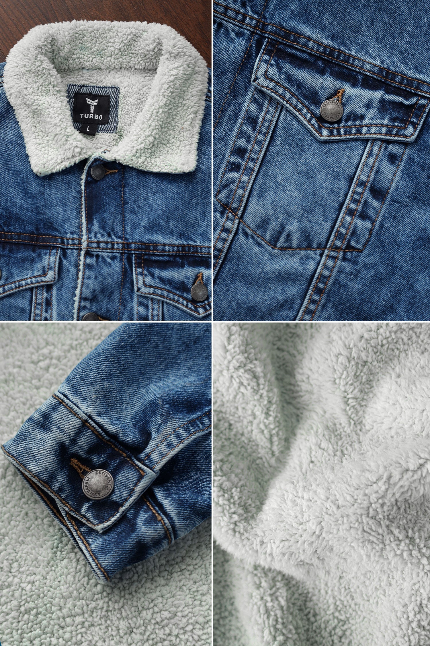 Fur Collar Sherpaa Inside Warm Denim Jacket In Faded Blue