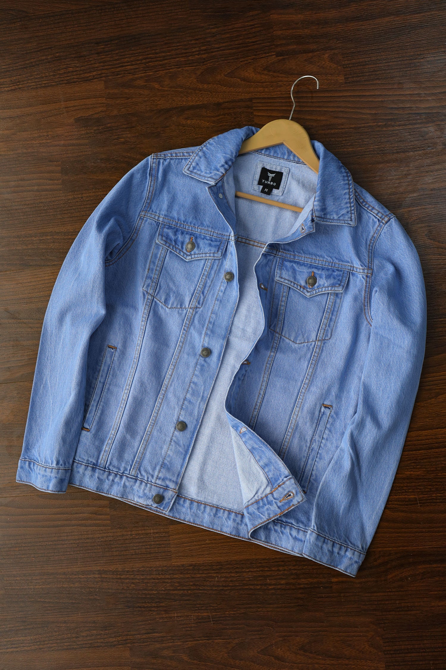 Slim Fit Front Pocket Style Denim Jacket In Sky Blue