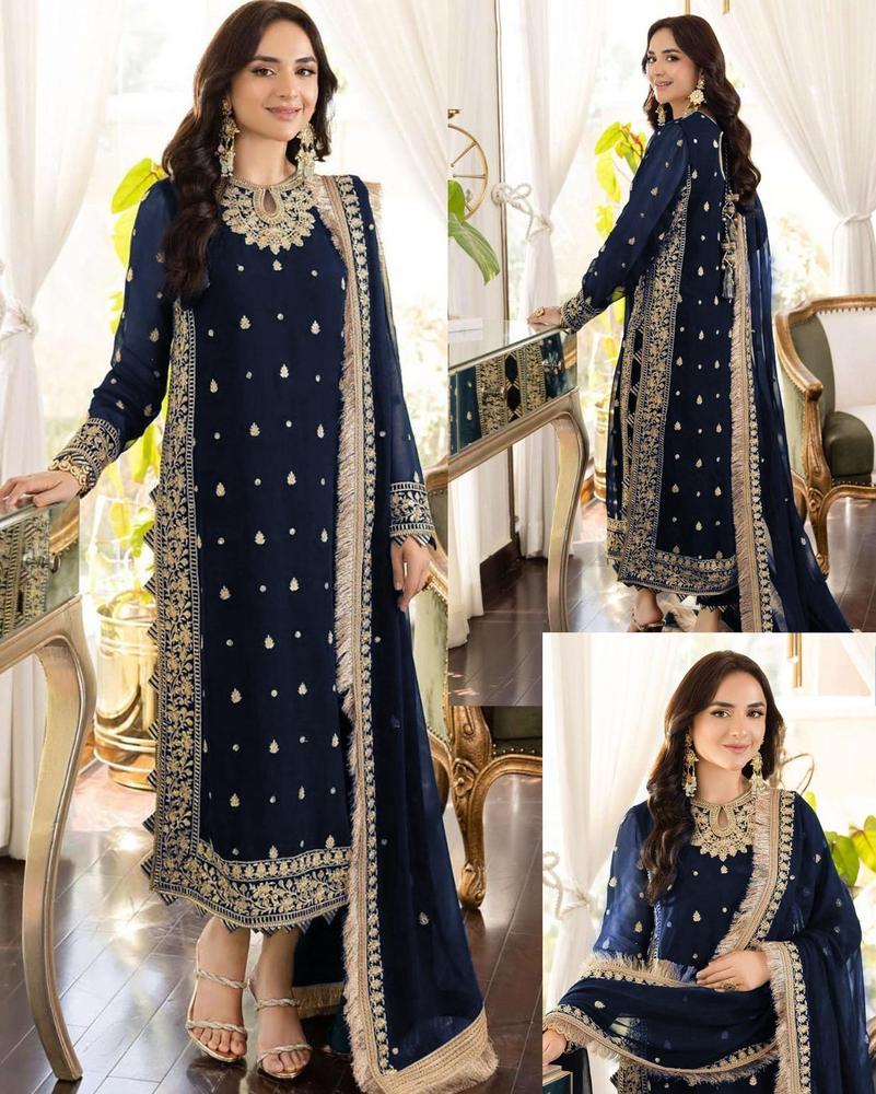 3 pcs Women's Stitched Crimkle Chiffon Embroidered Suit