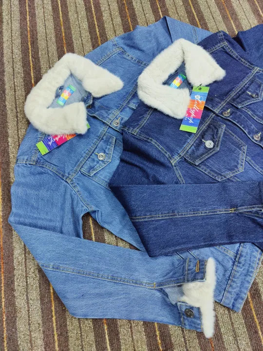 Stylish Denim Fur Jacket For Girls