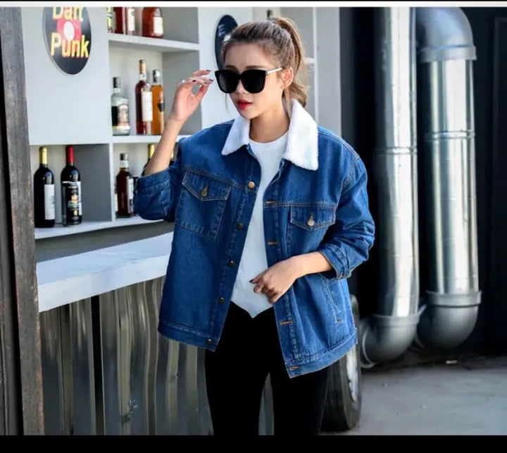 Stylish Denim Fur Jacket For Girls